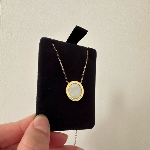 Tiffany Diamond and Mother of Pearl Circle Pendant Necklace - Picture 7 of 14